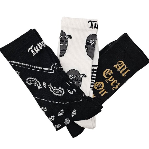 PERRI'S SOCKS Women's Tupac Black Bandana Crew Socks 3 Pair - TUC371 - Picture 1 of 1